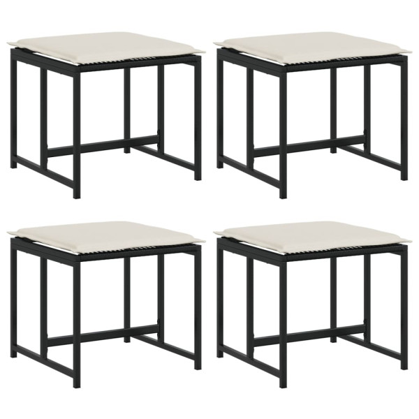 Bancos de jardim com almofadões 4 pcs vime PE preto M 2