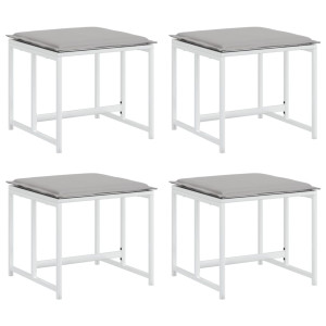 Taburetes de jardín con cojines 4 uds acero y textilene blanco H