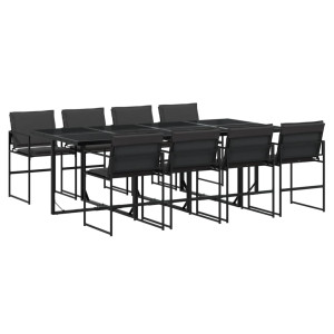 9 pcs conj. de jantar para jardim c/ almofadões textilene preto H