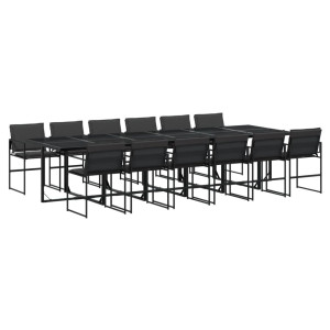 13 pcs conj. de jantar p/ jardim c/ almofadões textilene preto H
