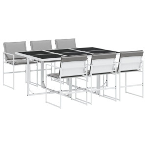 7 pcs conj. de jantar p/ jardim c/ almofadões textilene branco H