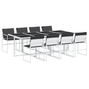 9 pcs conj. de jantar p/ jardim c/ almofadões textilene branco H