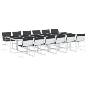 13 pcs conj. de jantar p/ jardim c/ almofadões textilene branco H
