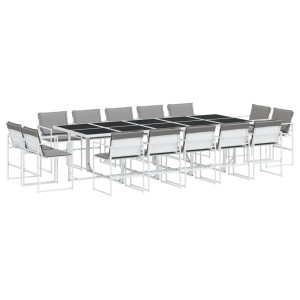 15 pcs conj. de jantar p/ jardim c/ almofadões textilene branco H
