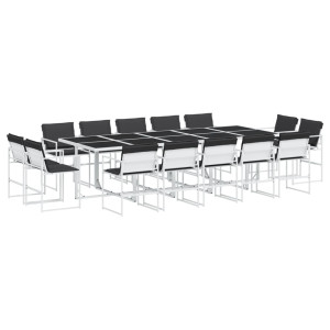 15 pcs conj. de jantar p/ jardim c/ almofadões textilene branco H