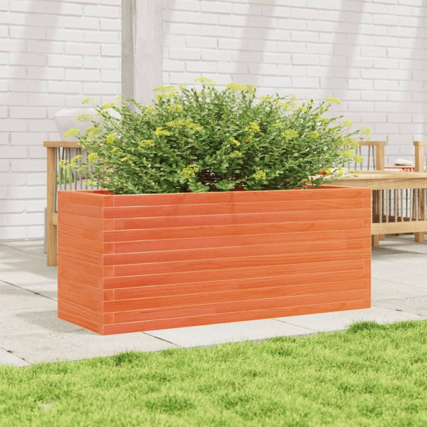 Jardinera de madera maciza de pino marrón cera 110x40x46 cm M 3