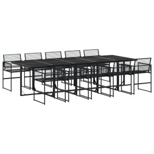 11 pcs conjunto de jantar para jardim vime PE preto H