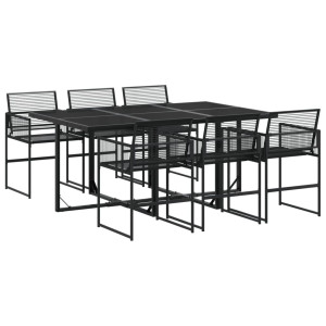 7 pcs conjunto de jantar para jardim vime PE preto H