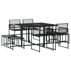 9 pcs conjunto de jantar para jardim vime PE preto H