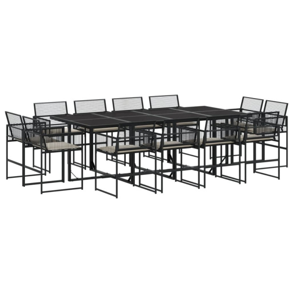 Set comedor de jardín con cojines 13 pzas ratán sintético negro M 2