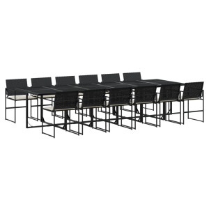 Set comedor de jardín con cojines 13 pzas ratán sintético negro H
