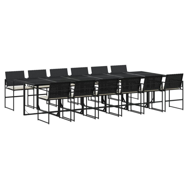 13 pcs conjunto de jantar p/jardim com almofadões vime PE preto M 2