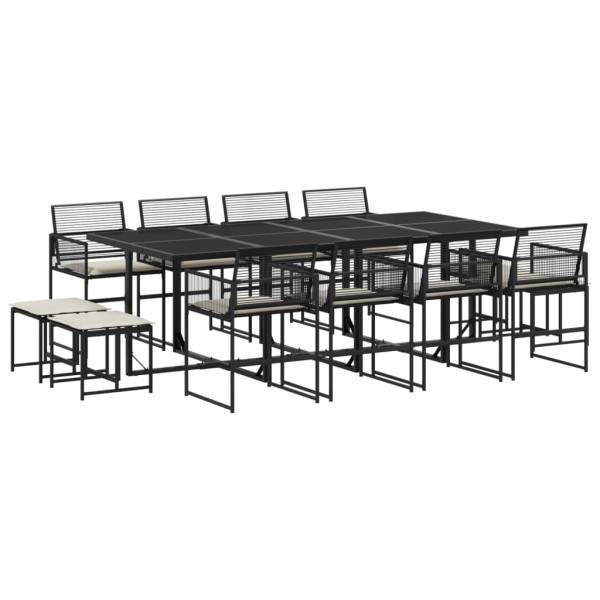 Set comedor de jardín con cojines 13 pzas ratán sintético negro M 2