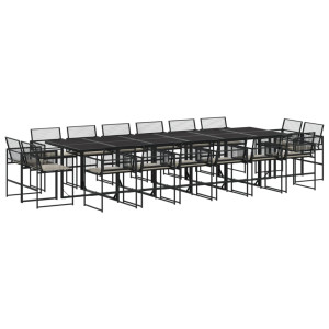 17 pcs conjunto de jantar p/ jardim c/ almofadões vime PE preto H