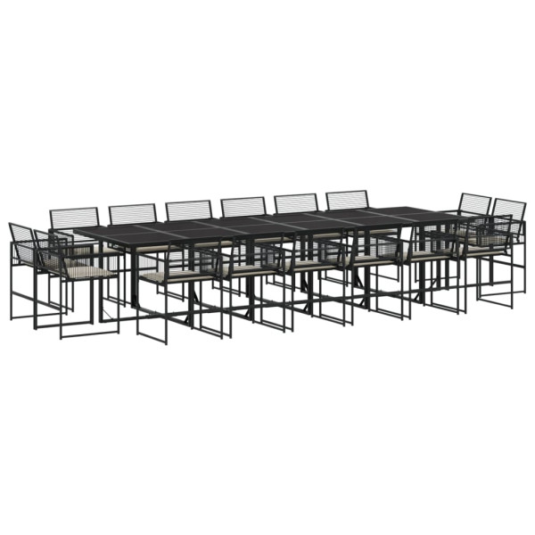 17 pcs conjunto de jantar p/ jardim c/ almofadões vime PE preto M 2