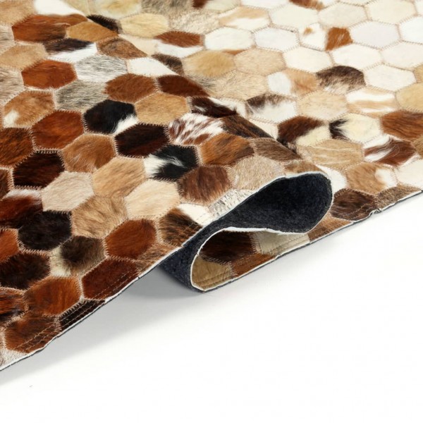 Alfombra de almazuela de cuero peludo marrón/blanco 120x170 cm M 4