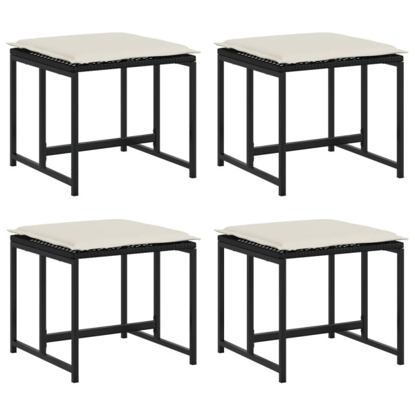 Bancos de jardim com almofadões 4 pcs vime PE preto M 2