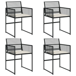 Cadeiras de jardim com almofadões 4 pcs vime PE preto H