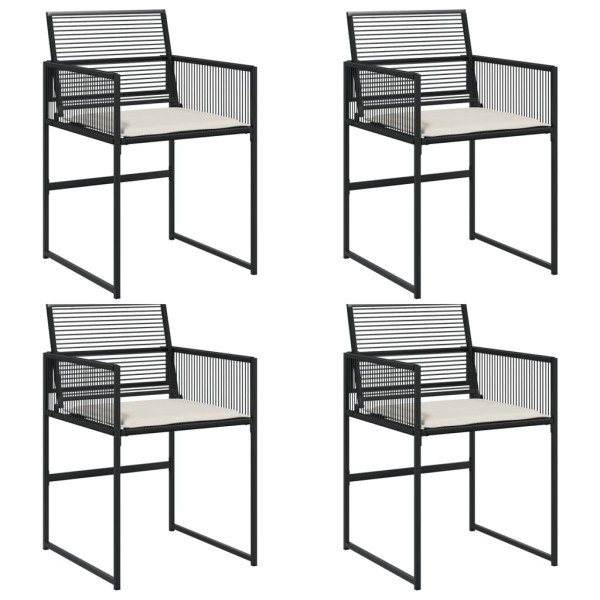 Cadeiras de jardim com almofadões 4 pcs vime PE preto M 2