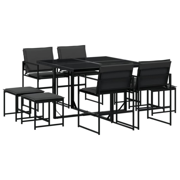 Juego de comedor de jardín 9 piezas con cojines textileno negro M 2