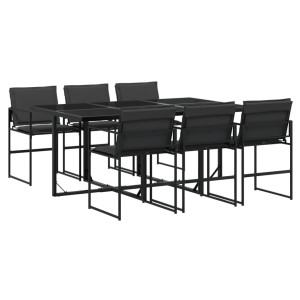 7 pcs conj. de jantar para jardim c/ almofadões textilene preto H
