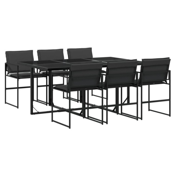 7 pcs conj. de jantar para jardim c/ almofadões textilene preto M 2