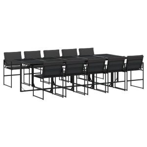 11 pcs conj. de jantar p/ jardim c/ almofadões textilene preto H