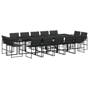 15 pcs conj. de jantar p/ jardim c/ almofadões textilene preto H