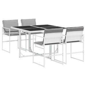 5 pcs conj. de jantar p/ jardim c/ almofadões textilene branco H