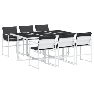 7 pcs conj. de jantar p/ jardim c/ almofadões textilene branco H