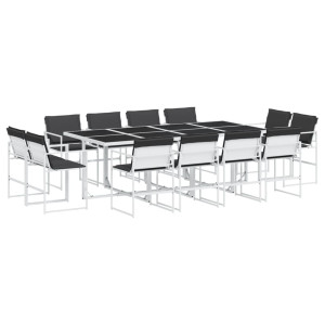 13 pcs conj. de jantar p/ jardim c/ almofadões textilene branco H