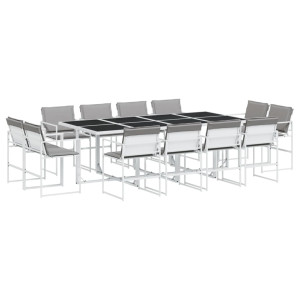 13 pcs conj. de jantar p/ jardim c/ almofadões textilene branco H