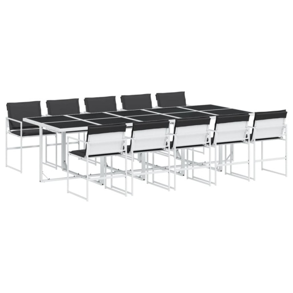 11 pcs conj. de jantar p/ jardim c/ almofadões textilene branco M 2