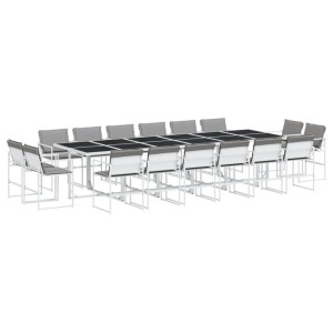 17 pcs conj. de jantar p/ jardim c/ almofadões textilene branco H