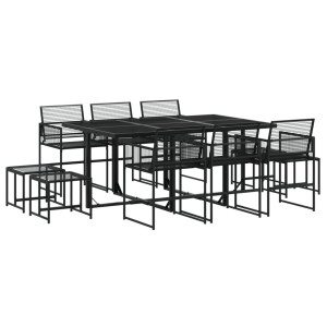 11 pcs conjunto de jantar para jardim vime PE preto H