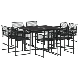 9 pcs conjunto de jantar para jardim vime PE preto H