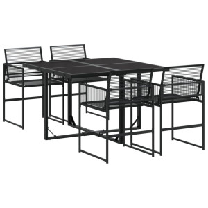 5 pcs conjunto de jantar p/ jardim vime PE preto H