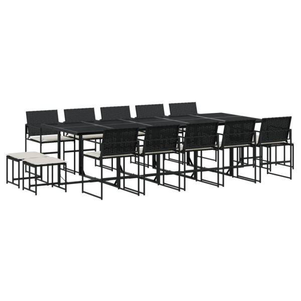 Set comedor de jardín con cojines 15 pzas ratán sintético negro M 2