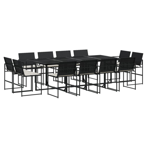 13 pcs conjunto de jantar p/jardim com almofadões vime PE preto M 2