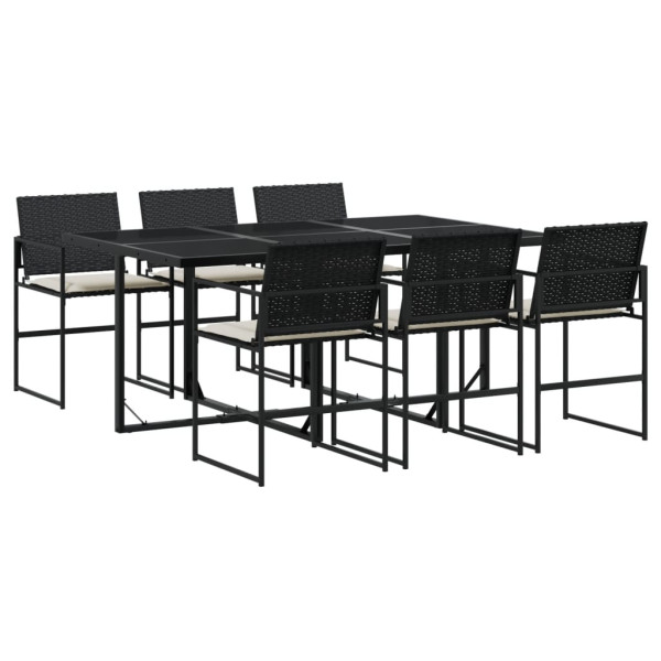 Set de comedor de jardín 7 pzas y cojines ratán sintético negro M 2