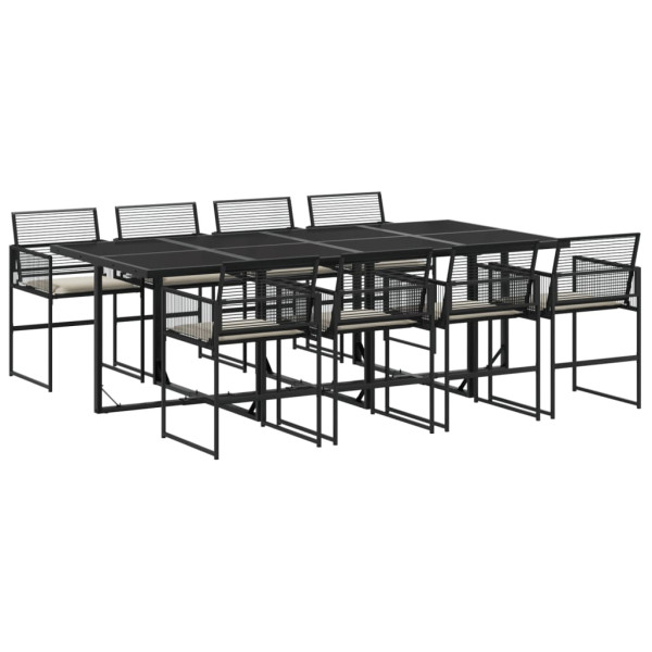 Set de comedor de jardín 9 pzas y cojines ratán sintético negro M 2