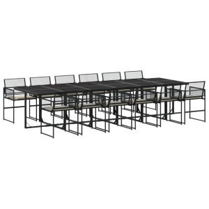 Set comedor de jardín con cojines 13 pzas ratán sintético negro H