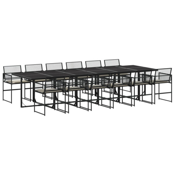 Set comedor de jardín con cojines 13 pzas ratán sintético negro M 2