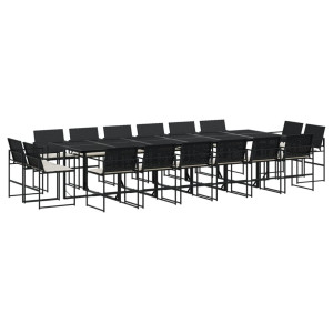 Set de muebles jardín 17 pzas con cojines ratán sintético negro H