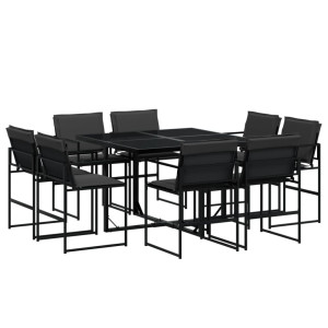 9 pcs conj. de jantar para jardim c/ almofadões textilene preto H
