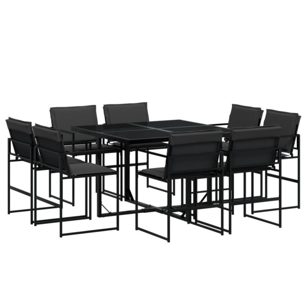 Juego de comedor de jardín 9 piezas con cojines textileno negro M 2