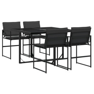 5 pcs conj. de jantar para jardim c/ almofadões textilene preto H