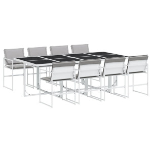 9 pcs conj. de jantar p/ jardim c/ almofadões textilene branco H