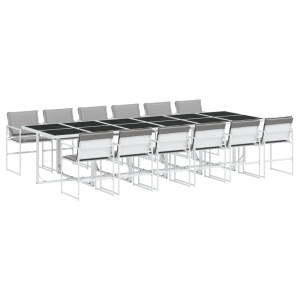 13 pcs conj. de jantar p/ jardim c/ almofadões textilene branco H