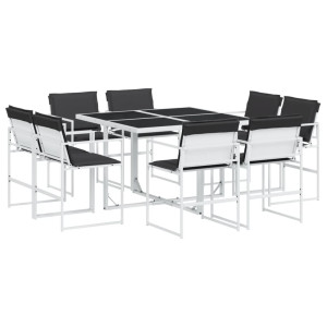 9 pcs conj. de jantar p/ jardim c/ almofadões textilene branco H